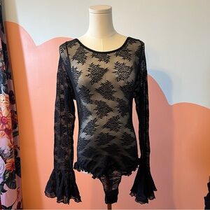 savage x fenty sheer lace floral thong bodysuit size xl